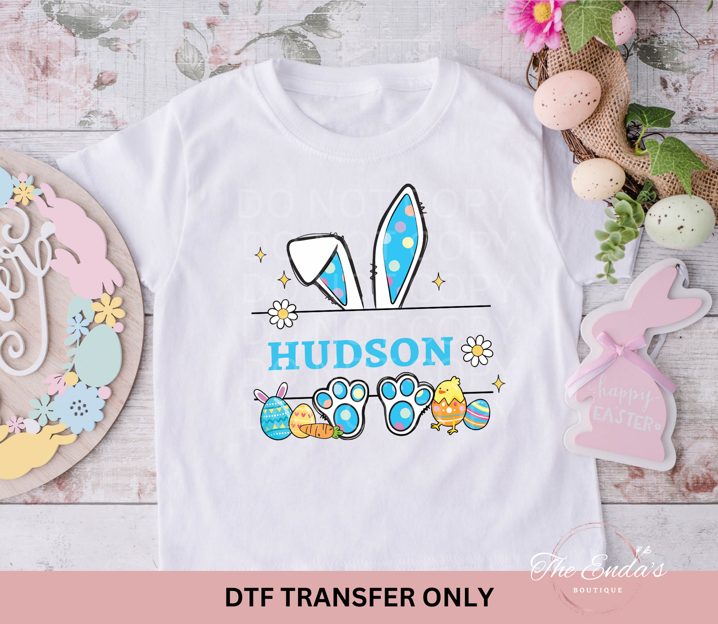 Personalized Blue Bunny DTF Transfer