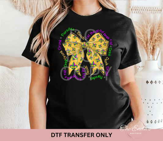 Let The Good Times Roll Mardi Gras Bow DTF Transfer