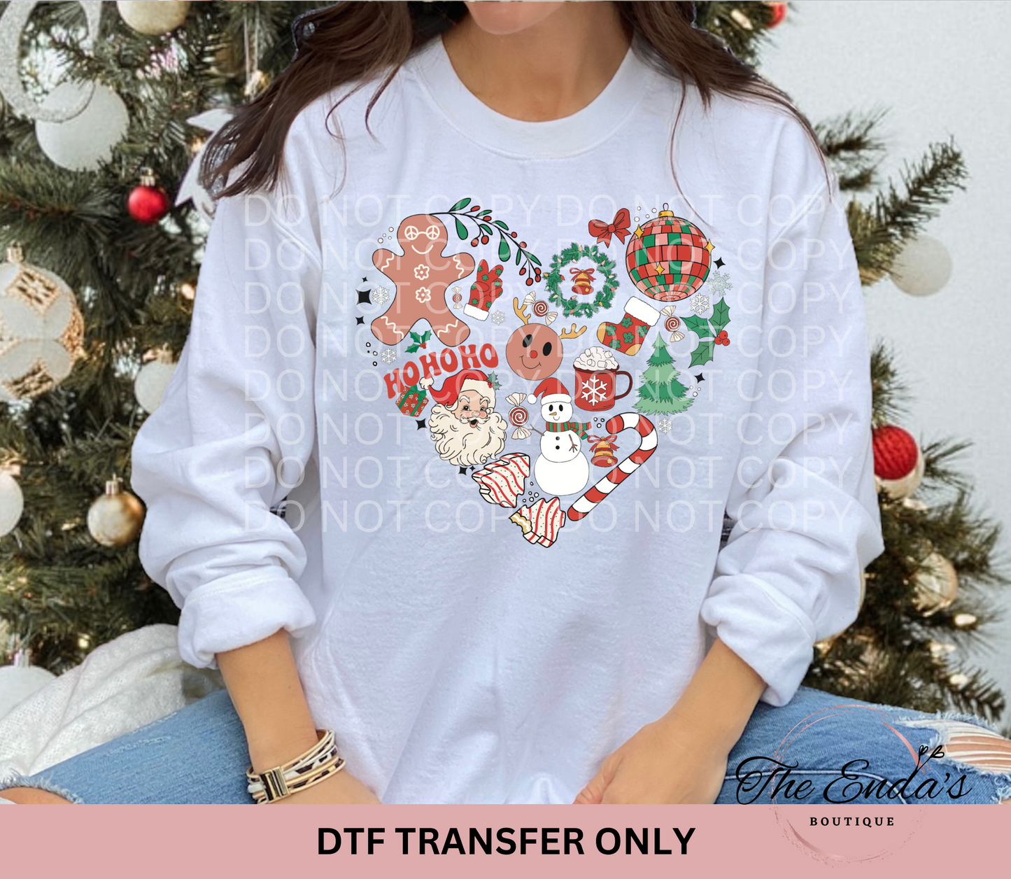 Retro Christmas Heart DTF Transfer