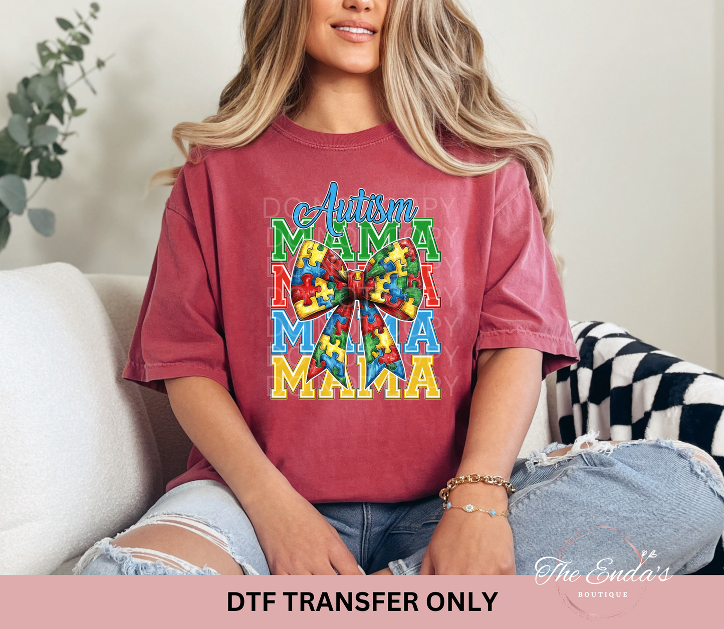 Autism Mama Bow DTF transfer