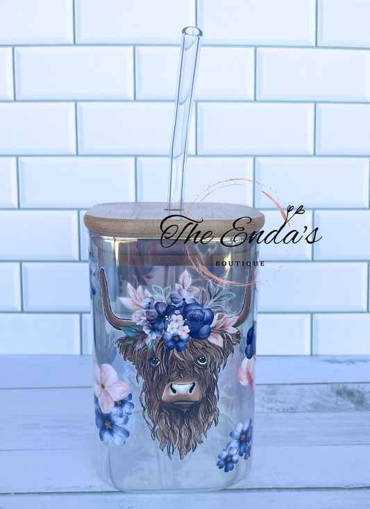 Floral Highland Cow Square Iridescent Cup