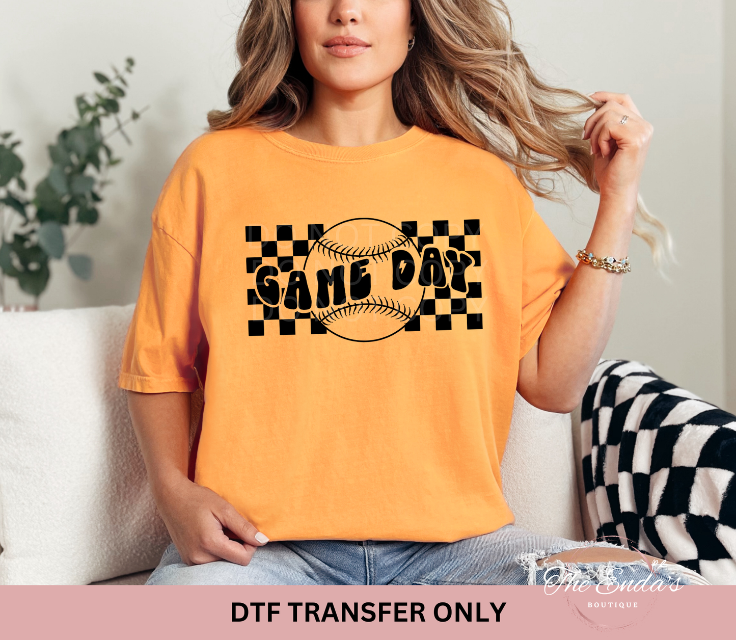 Checkered Baseball Game Day DTF Transfer