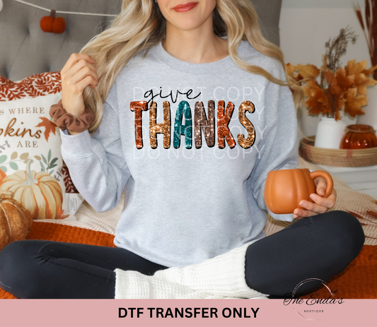 Give Thanks Faux Sequin DTF Transfer