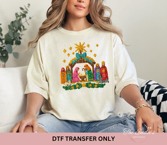 Faux Yarn Nativity DTF Transfer