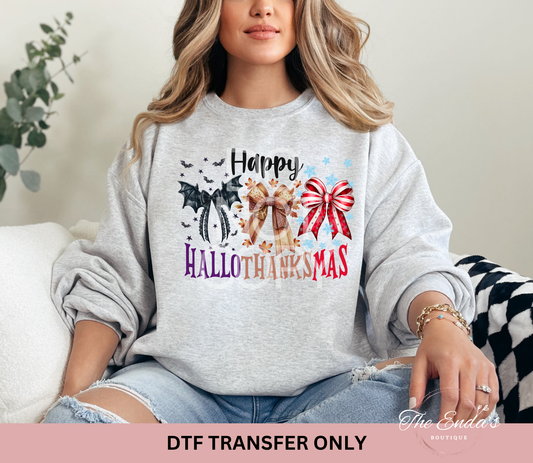 Happy Hallothanksmas Bows DTF Transfer