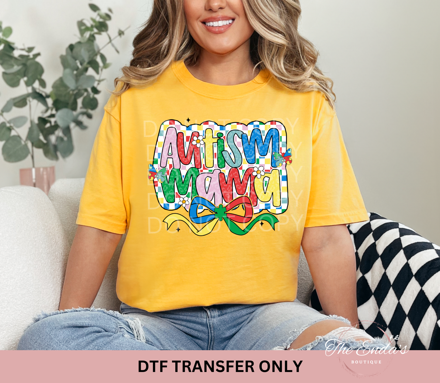 Checkered Autism Mama Coquette DTF Transfer