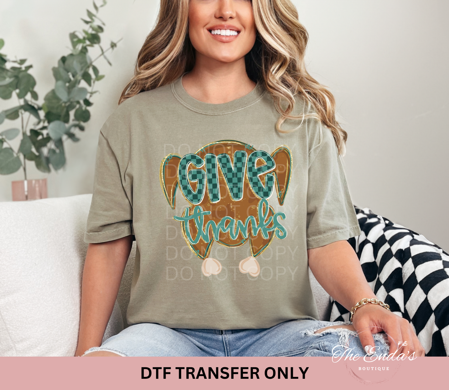 Checkered Give Thanks Turkey DTF Transfer