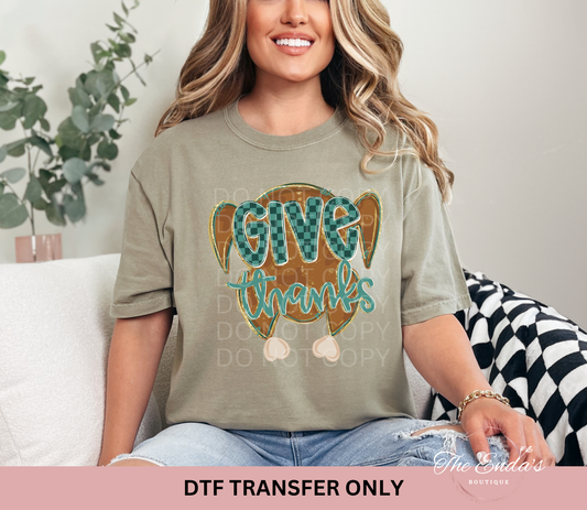 Checkered Give Thanks Turkey DTF Transfer