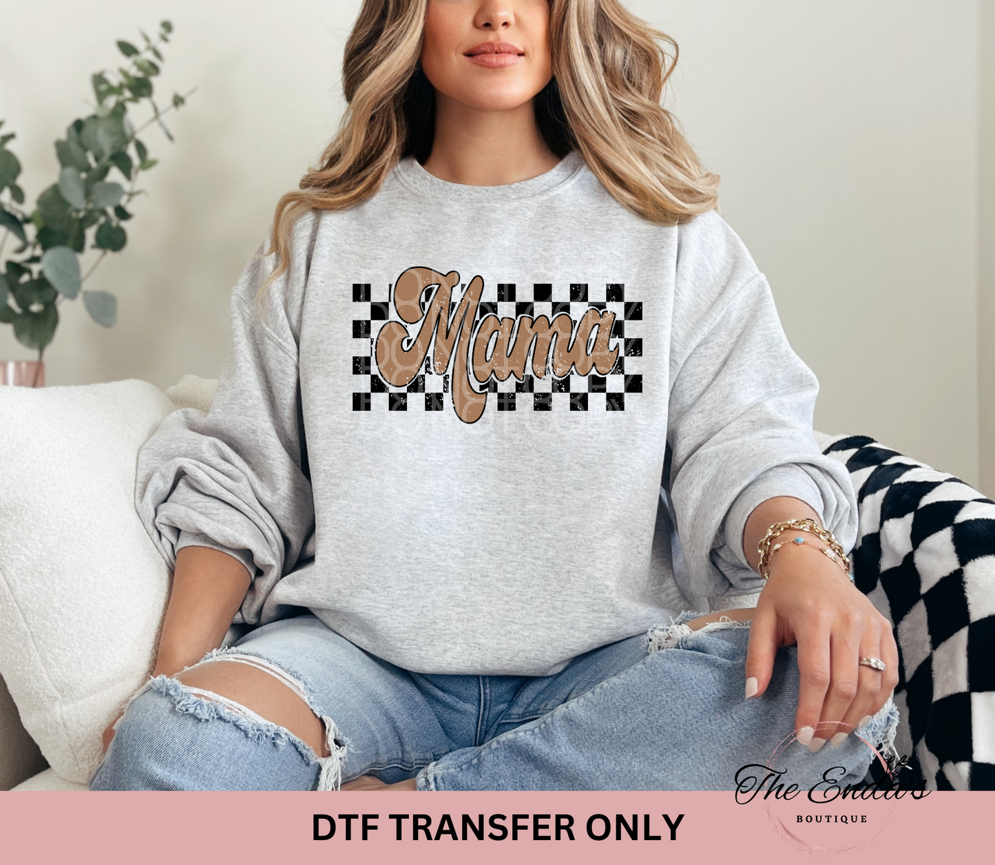 Retro Checkered Tan Mama DTF Transfer