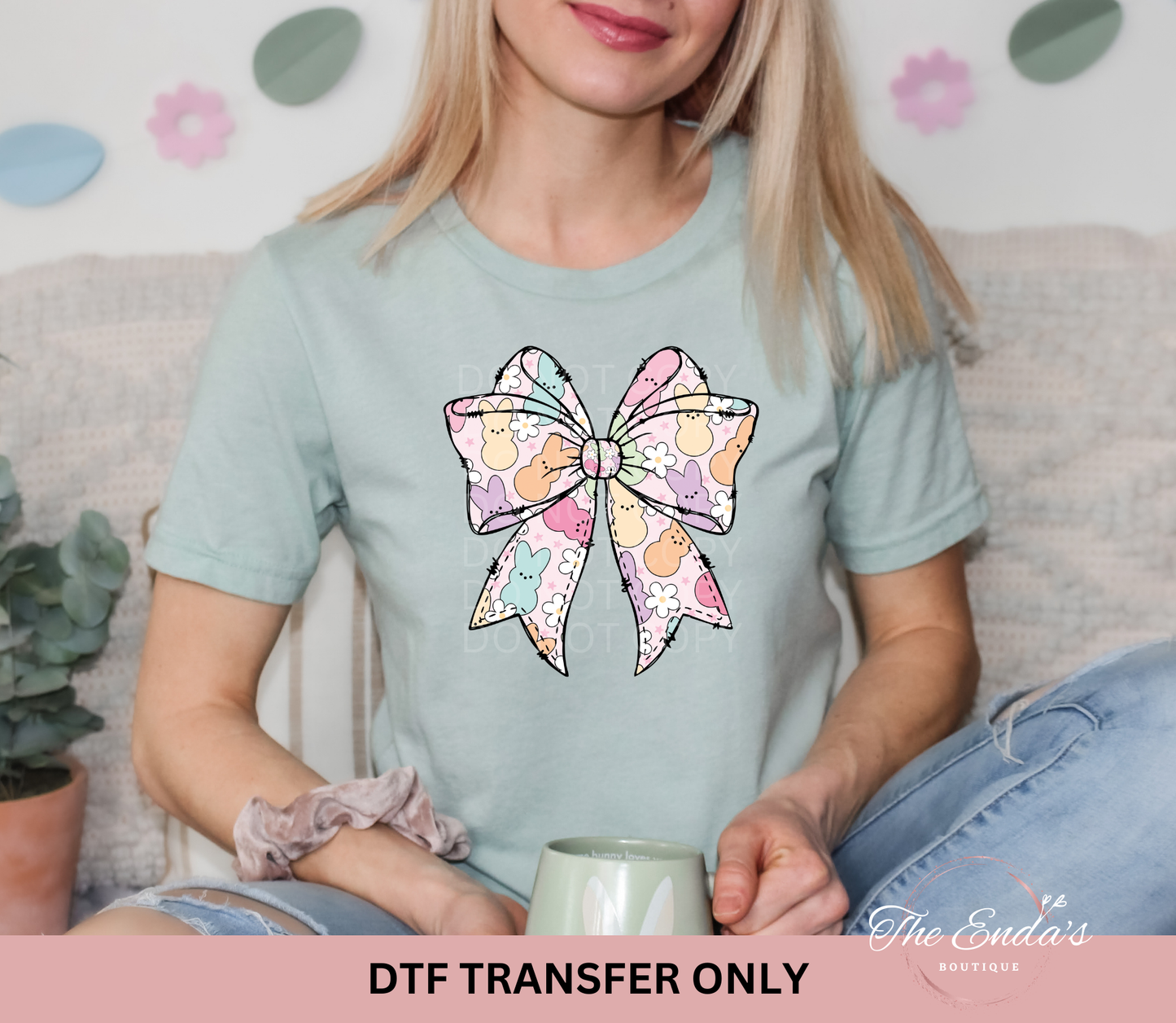 Easter Bunny And Flowers Bow DTF Transfer