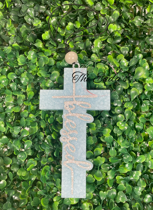 Light Blue Blessed Cross Air Freshener (Freshie)