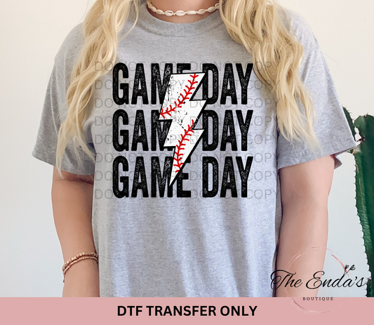 Distressed Lightning Bolt Baseball Game Day DTF Transfer