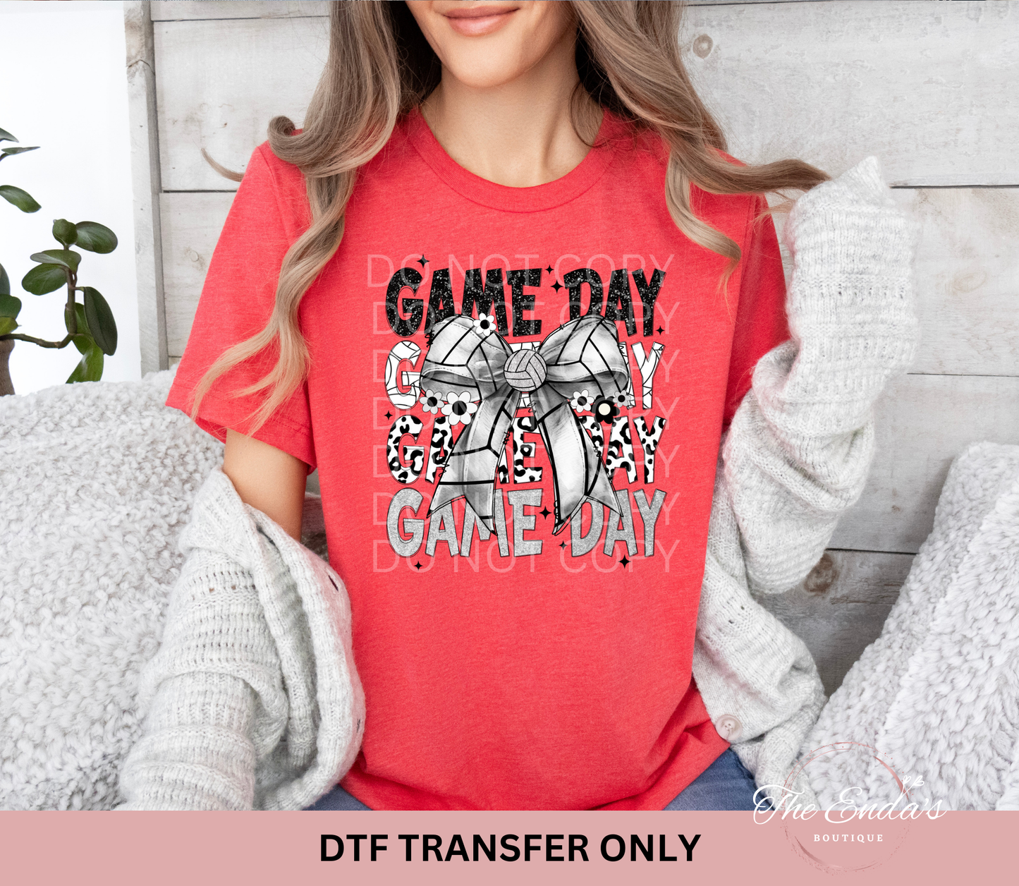 Volleyball Game Day Bow Faux Sequin DTF Transfer