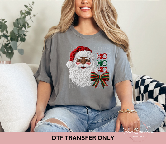 Faux Yarn Ho Ho Ho Brown Santa DTF Transfer