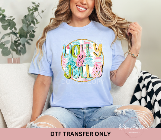 Faux Glitter Holly & Jolly DTF Transfer