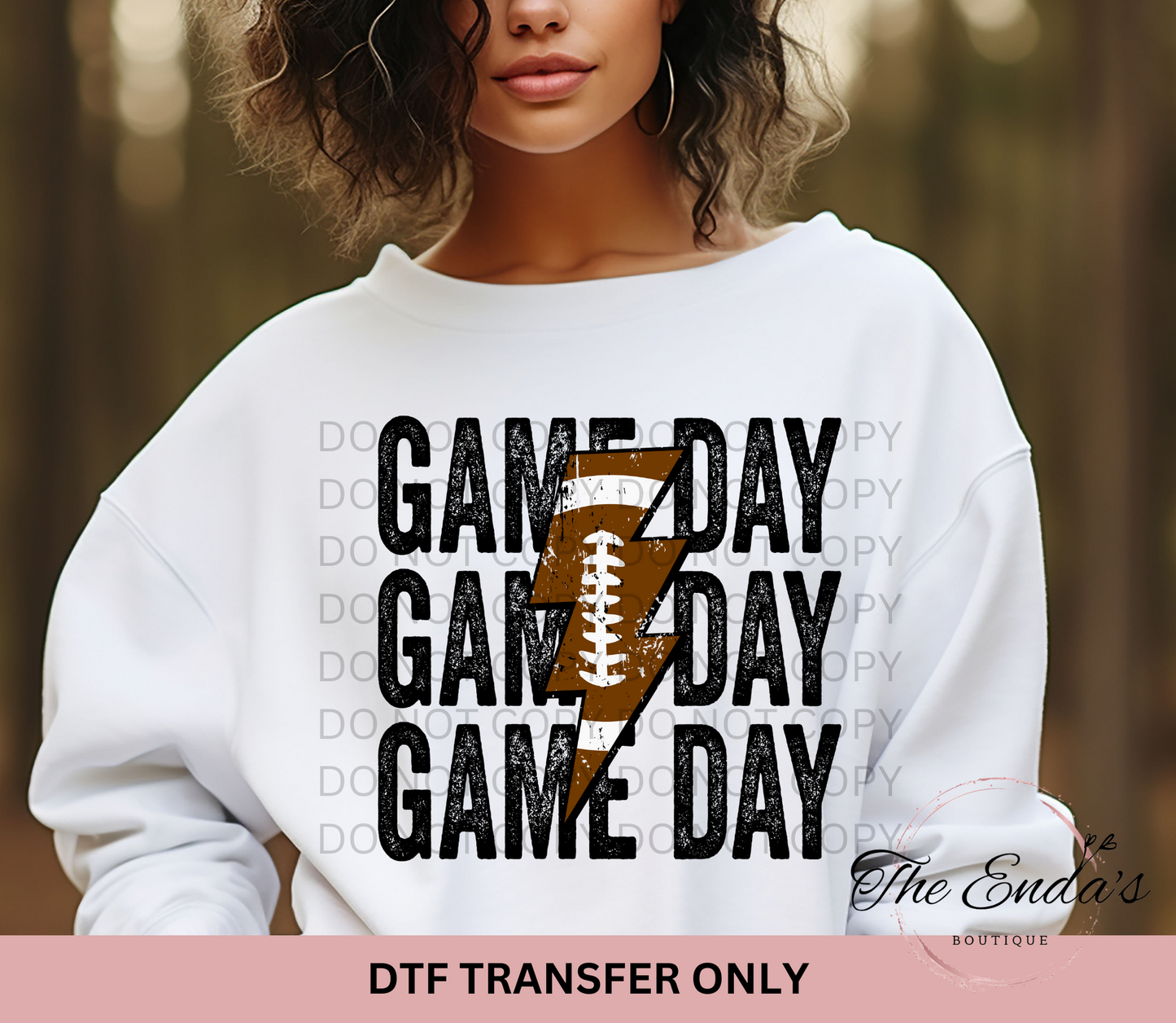 Distressed Lighting Bolt Football Game Day DTF Transfer