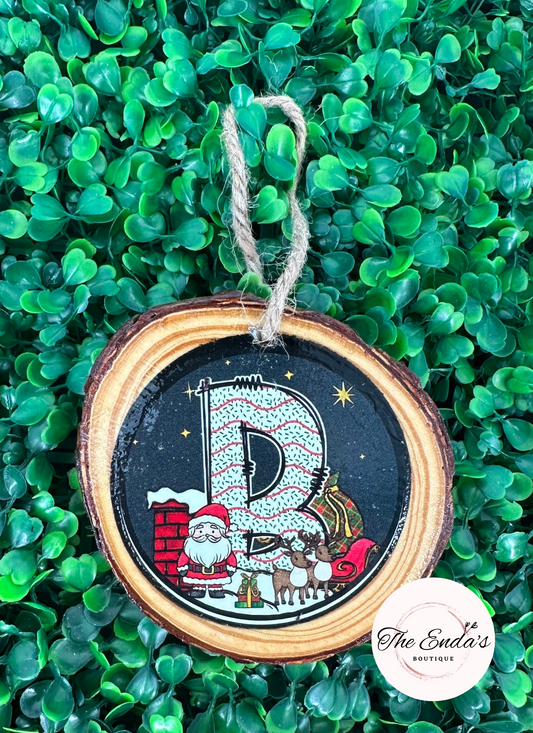 "B" Christmas Tree Cake Wooden Ornament