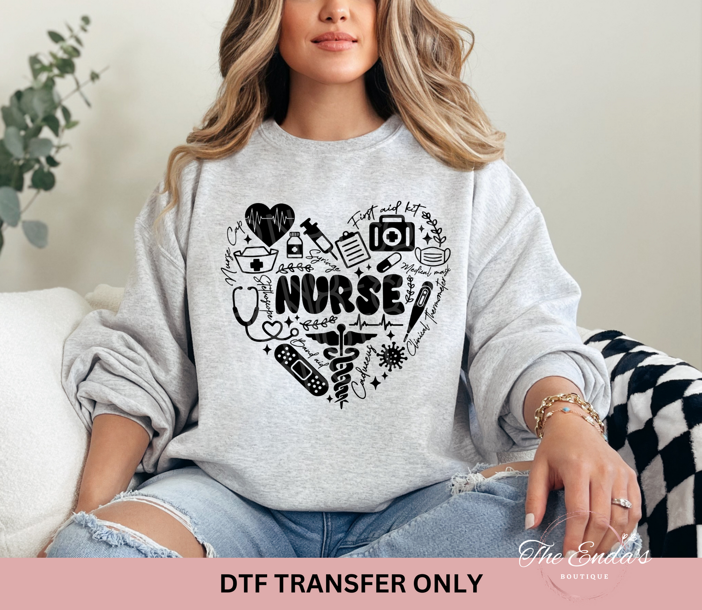 Nurse Doodles Single Color DTF Transfer