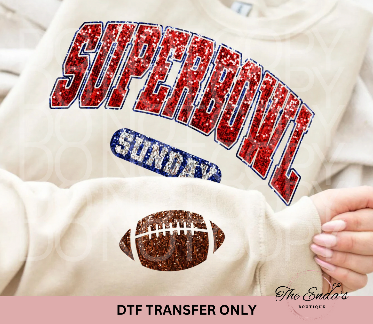 Superbowl Sunday With Football Faux Sequin DTF Transfer