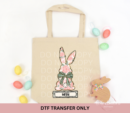 Personalized Pink Floral Bunny DTF Transfer