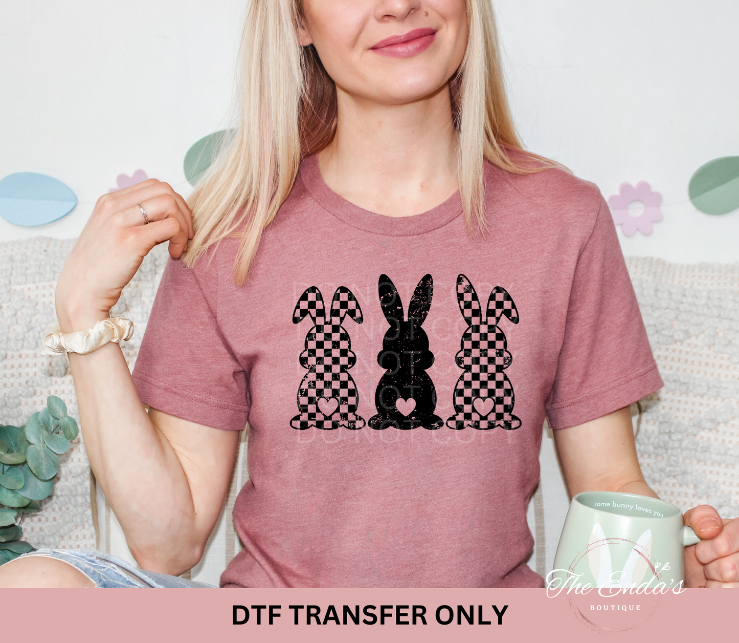 Checkered Distressed Bunnies DTF Transfer