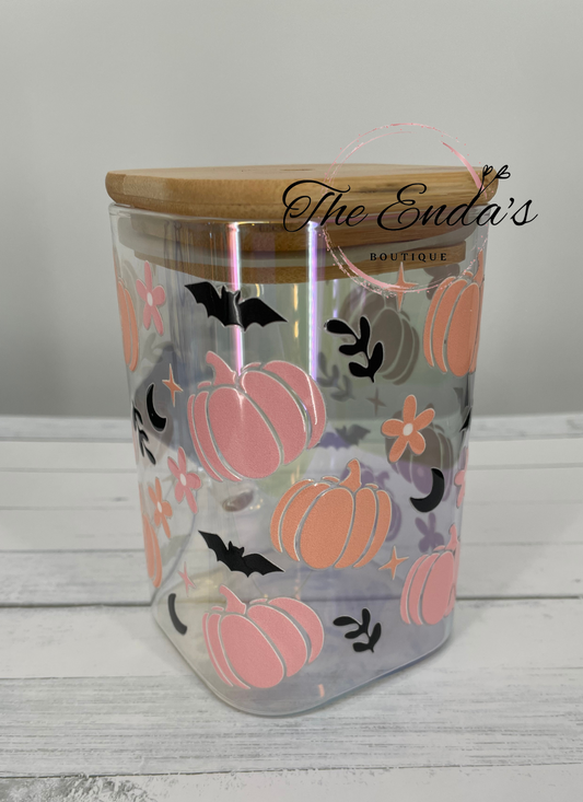 Pumpkins and Bats Square Iridescent Cup