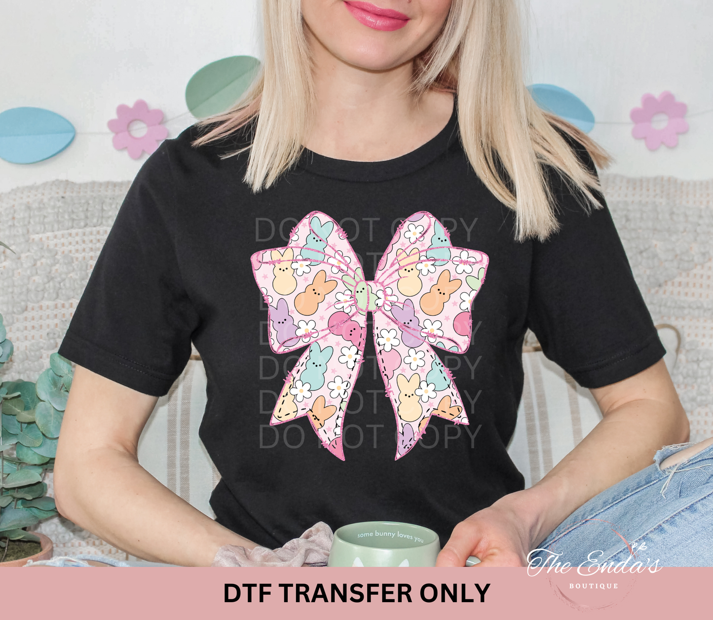 Easter Bunny And Flowers Bow DTF Transfer