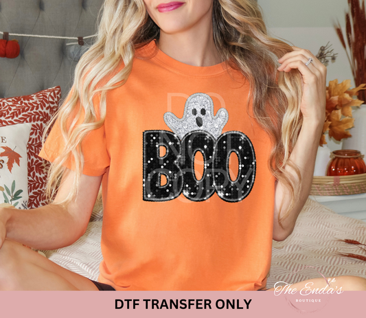 Boo Ghost Faux Sequin Embroidery DTF Transfer