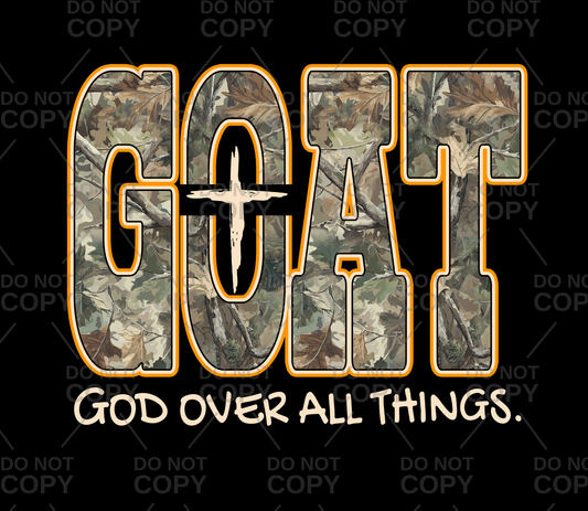 Camo Orange GOAT God Over All Things DTF Transfer