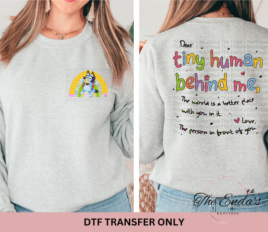 Tiny Human Behind Me (FRONT/BACK SET) DTF Transfer