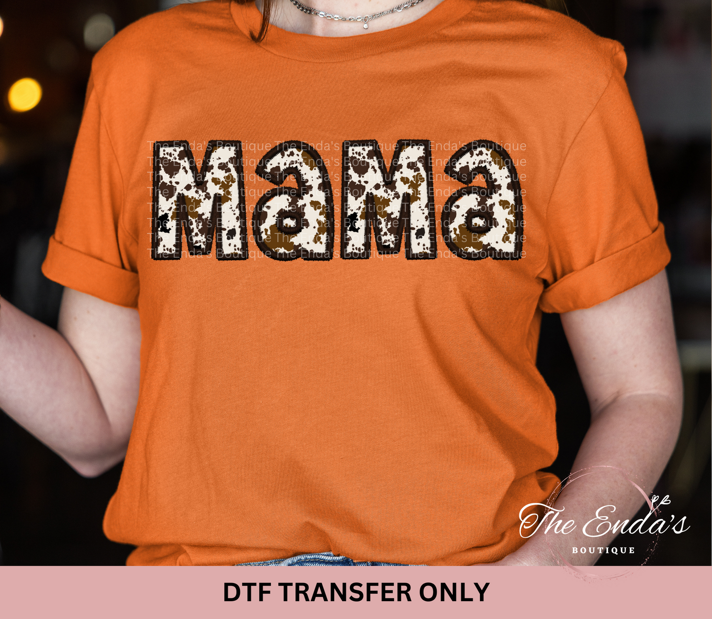 Cow Mama Faux Embroidery DTF Transfer