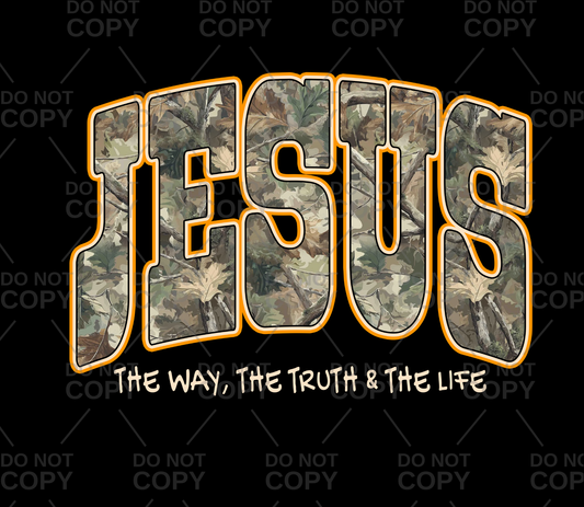 Camo Orange Jesus The Way, The Truth & The Life DTF Transfer