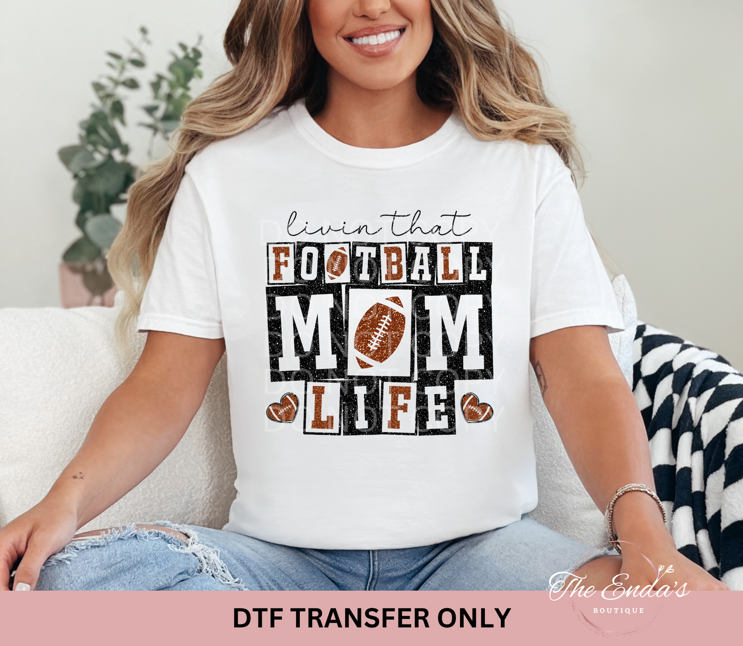 Faux Glitter Living That Football Mom Life DTF Transfer