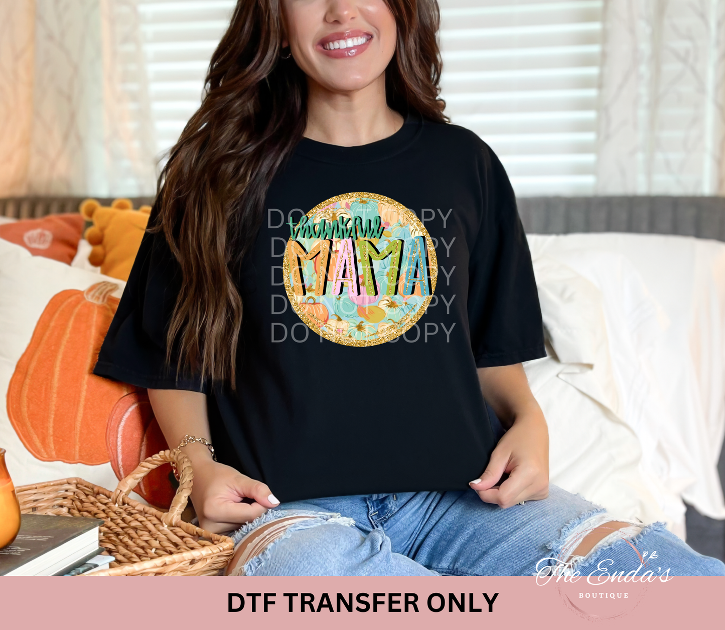 Thankful Mama Faux Glitter DTF Transfer