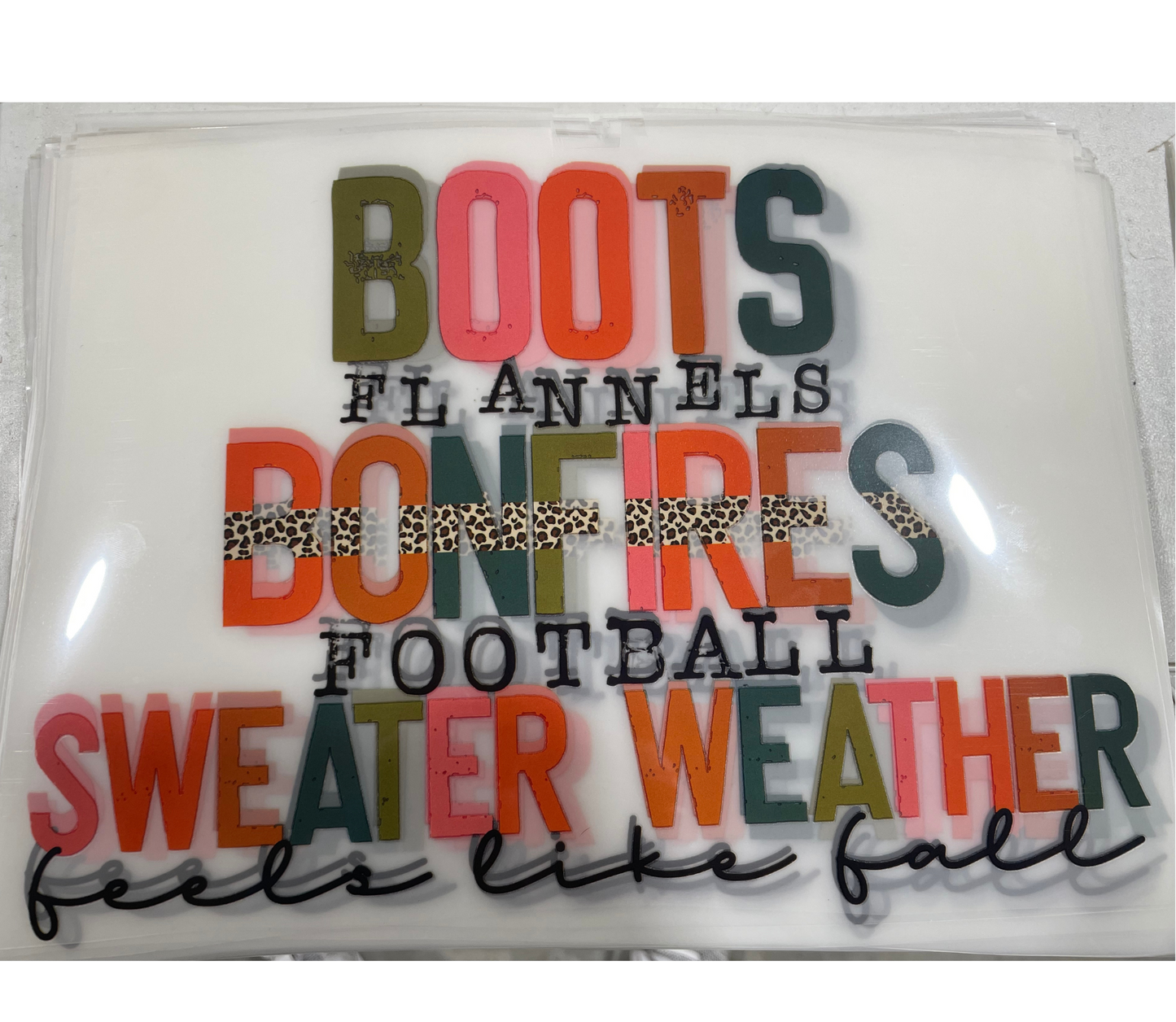 Boots Bonfires Sweater Weather CLEAR FILM SCREEN PRINT TRANSFER