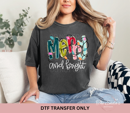 Merry And Bright Christmas Lights DTF Transfer