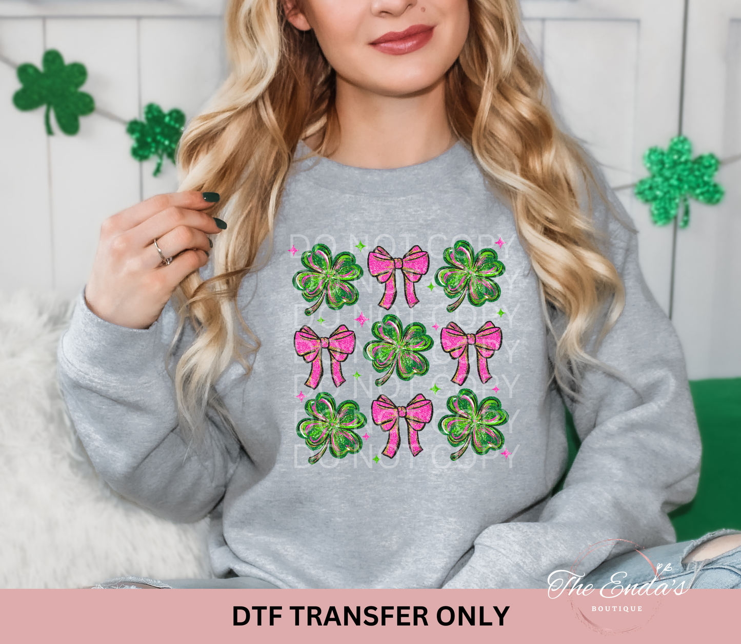 Faux Glitter Clover Bows DTF Transfer