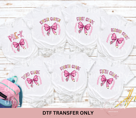 Pink Coquette Pencil 1st Day Of School (pre-k through 5th grade options available) DTF Transfer