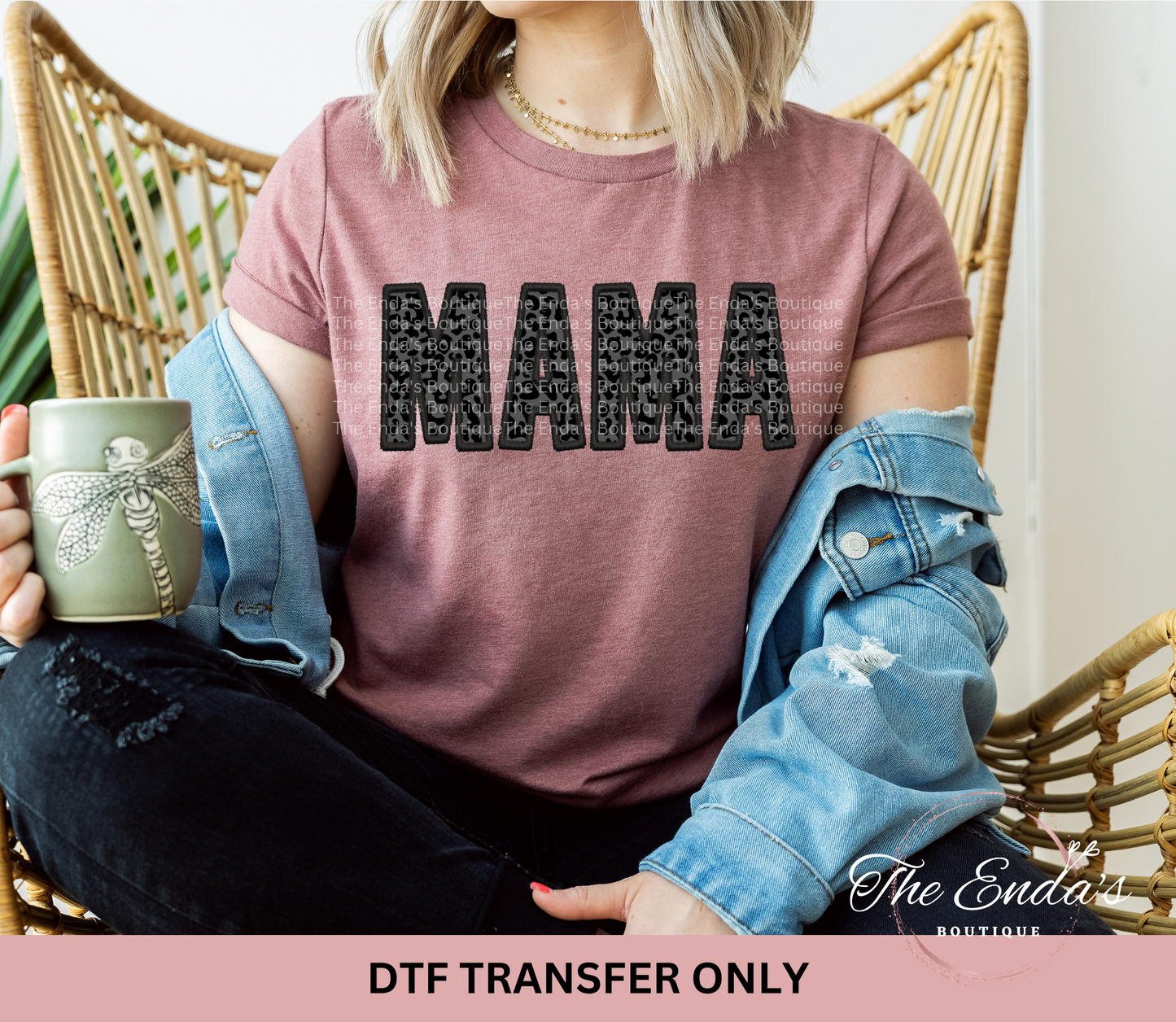 Black Cheetah Mama Faux Embroidery DTF Transfer