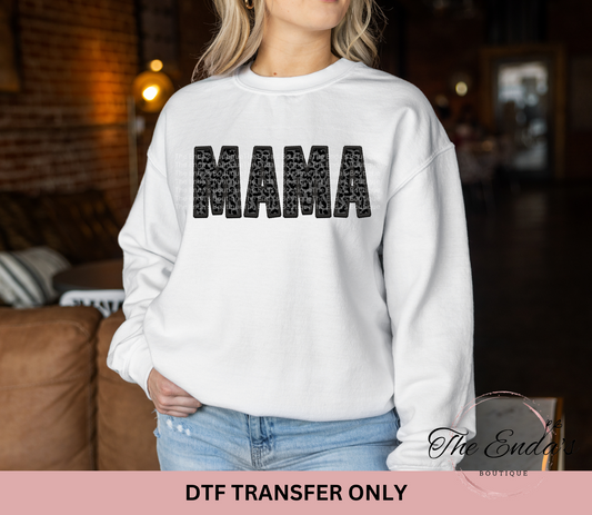 Black Cheetah Mama Faux Embroidery DTF Transfer