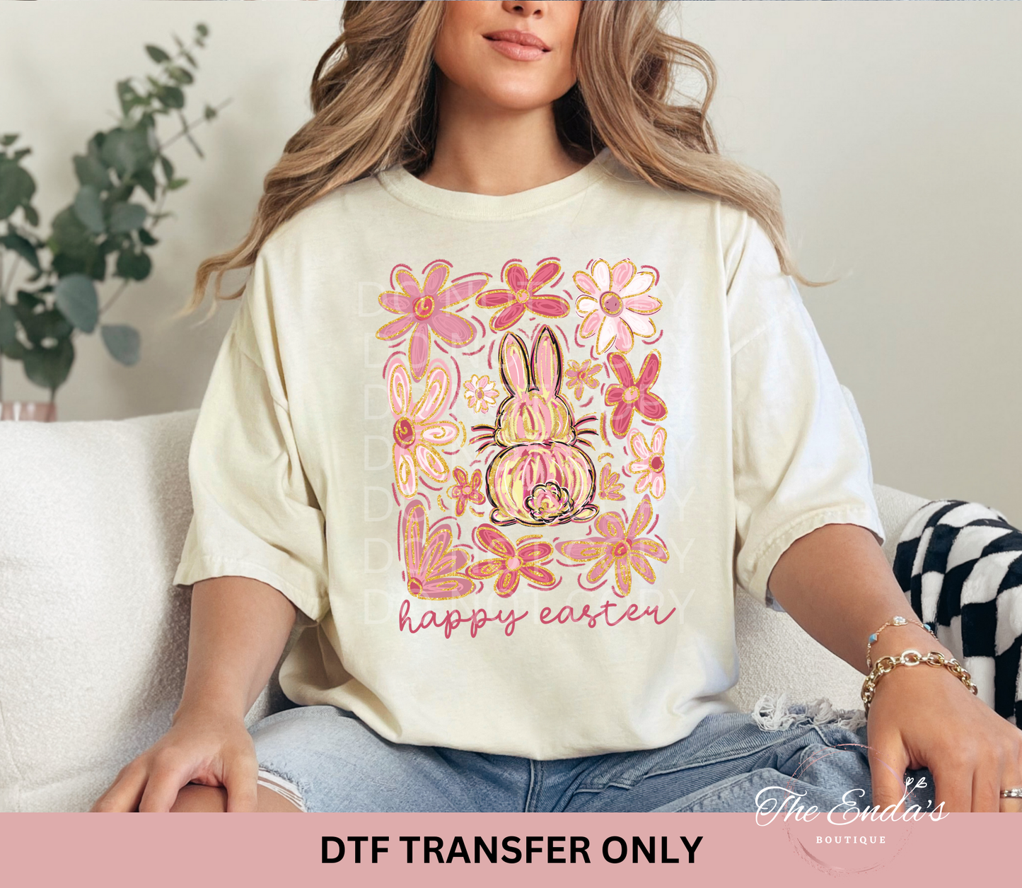 Happy Easter Floral Doodle DTF Transfer