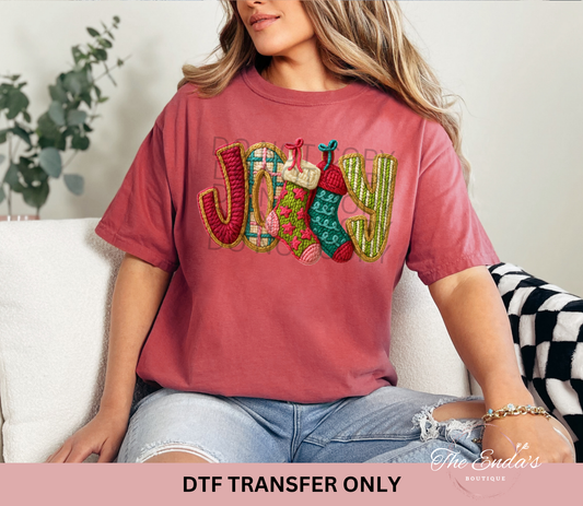 Faux Yarn Jolly Stockings DTF Transfer