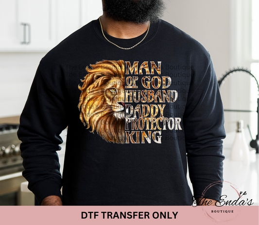 Man Of God, Husband, Daddy, Protector, King DTF Transfer