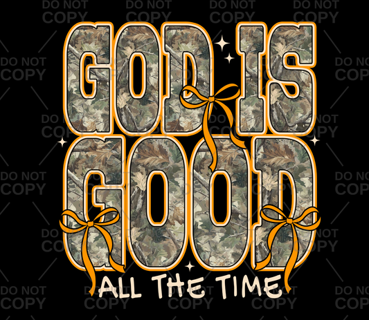 Camo Orange God Is Good Coquette DTF Transfer
