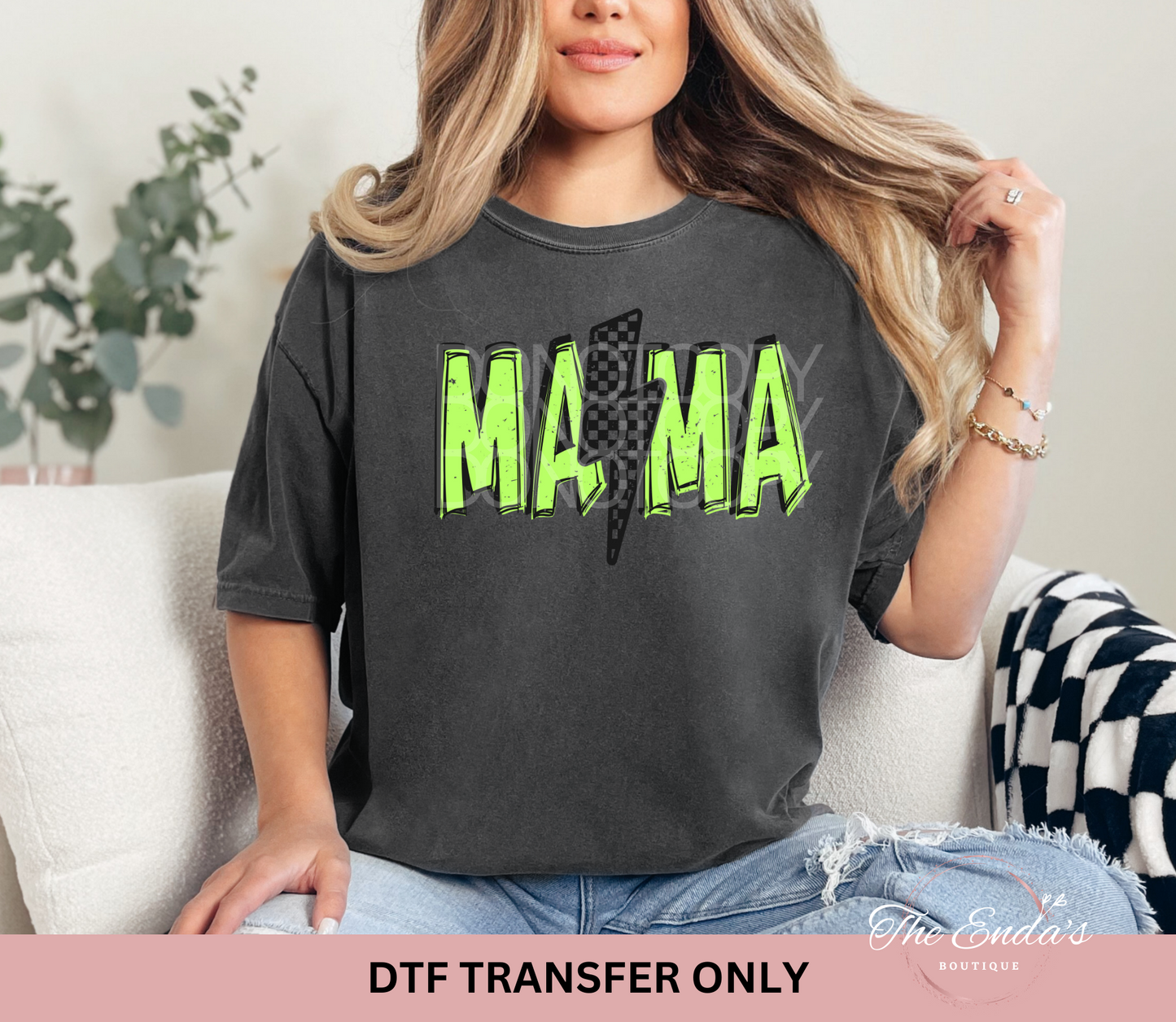 Lime Green Checkered Mama  DTF Transfer