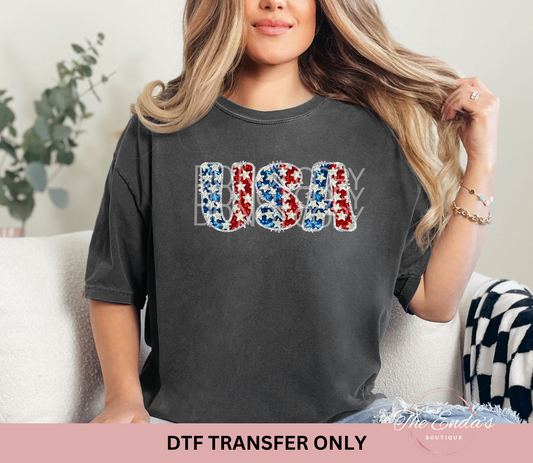 Sparkly USA Faux Sequin DTF Transfer