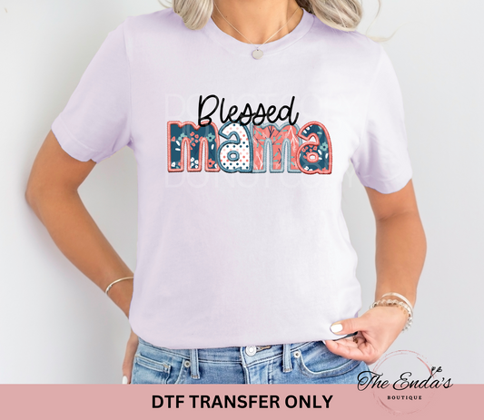 Blessed Mama Faux Embroidery DTF Transfer