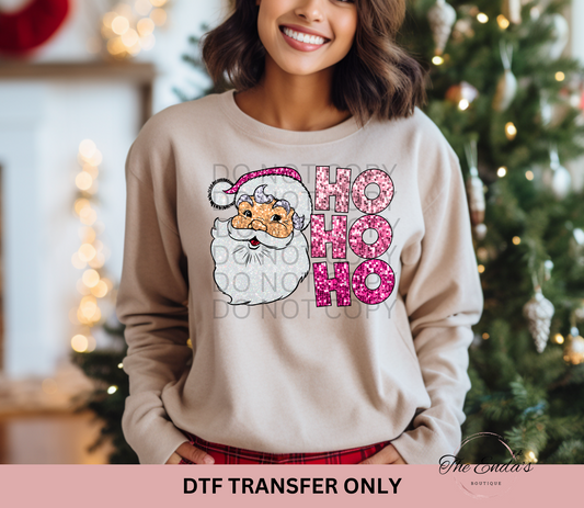 Santa Ho Ho Ho Faux Sequin DTF Transfer