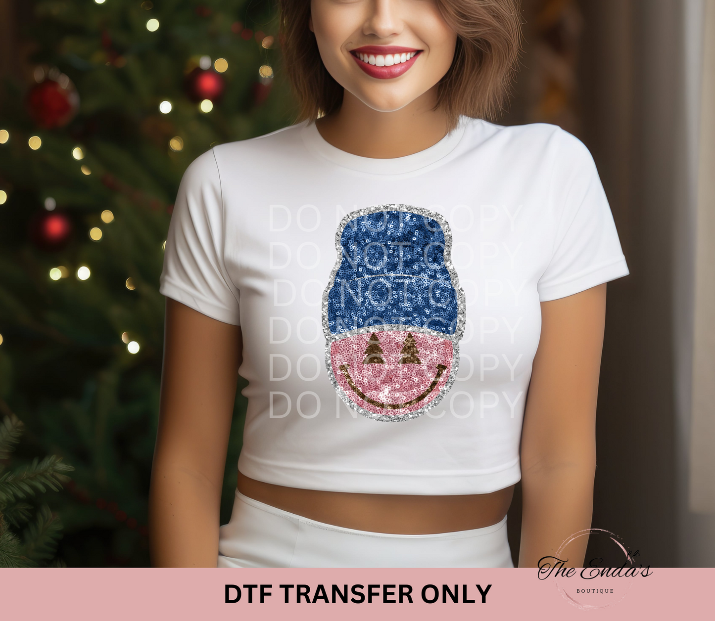 Christmas Smiley Faux Sequin DTF Transfer