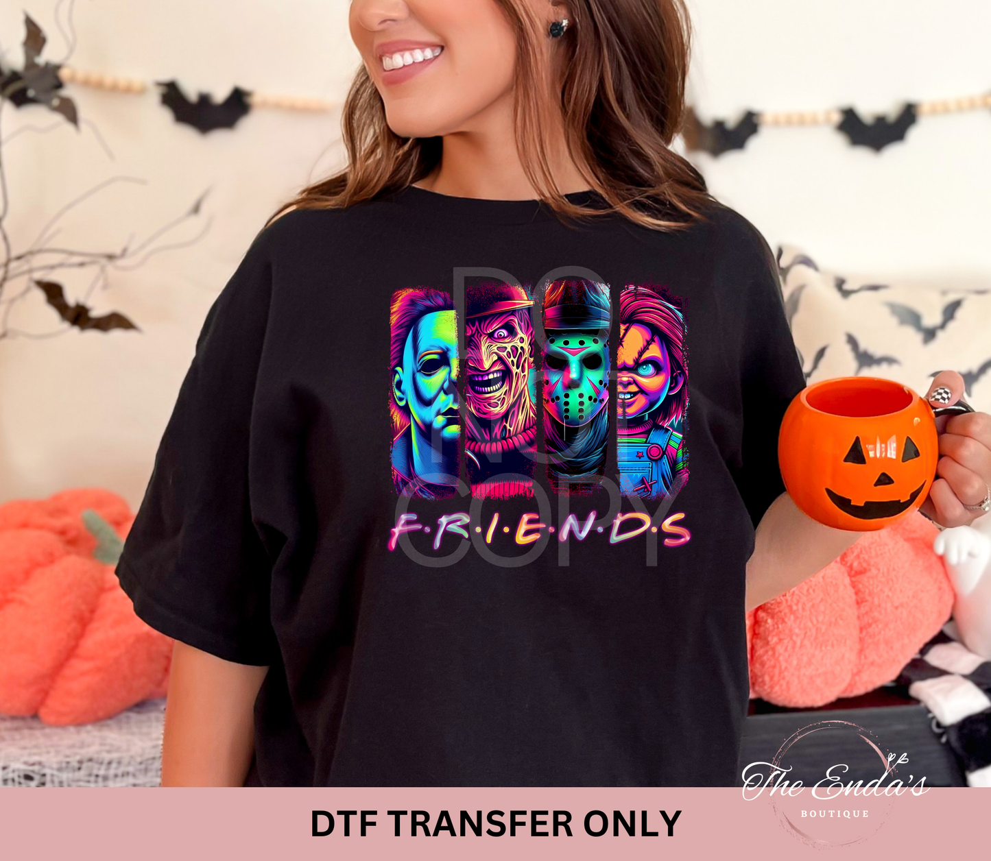 Neon Horror Friends DTF Transfer